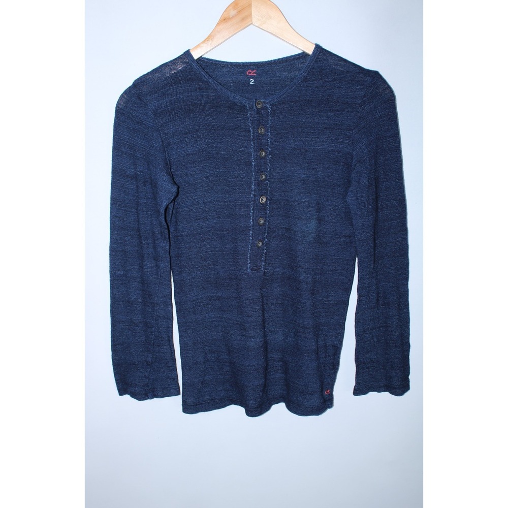 45RPM Women's Size 2 Indigo Blue Henley Neck Long Sleeve T-Shirt